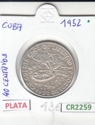 CR2259 MONEDA CUBA 40 CENTAVOS  19452 PLATA MBC