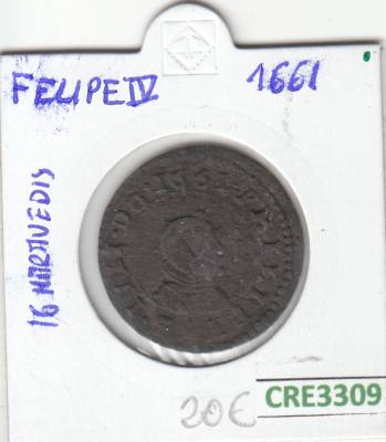 CRE3309 MONEDA ESPAÑA FELIPE IV 1661 RESELLO 16 MARAVEDI BC