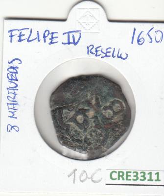 CRE3311 MONEDA ESPAÑA FELIPE IV RESELLO 1650  8 MARAVEDIS BC