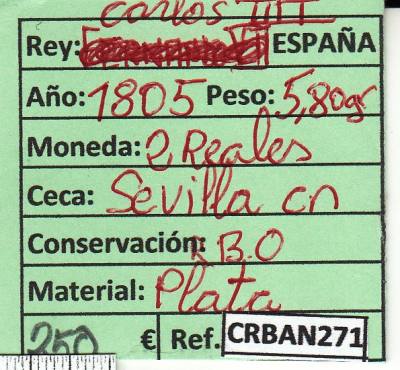 CRBAN271 MONEDA ESPAÑA 2 REALES CARLOS IV 1805 SEVILLA