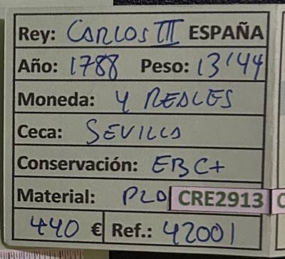 CRE2913 MONEDA ESPAÑA CARLOS III 4 REALES 1788 MADRID PLATA