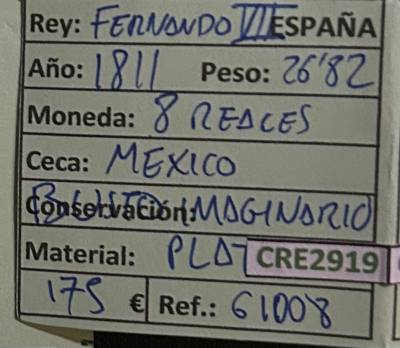 CRE2919 MONEDA ESPAÑA FERNANDO VII 8 REALES 1811 MEXICO PLATA
