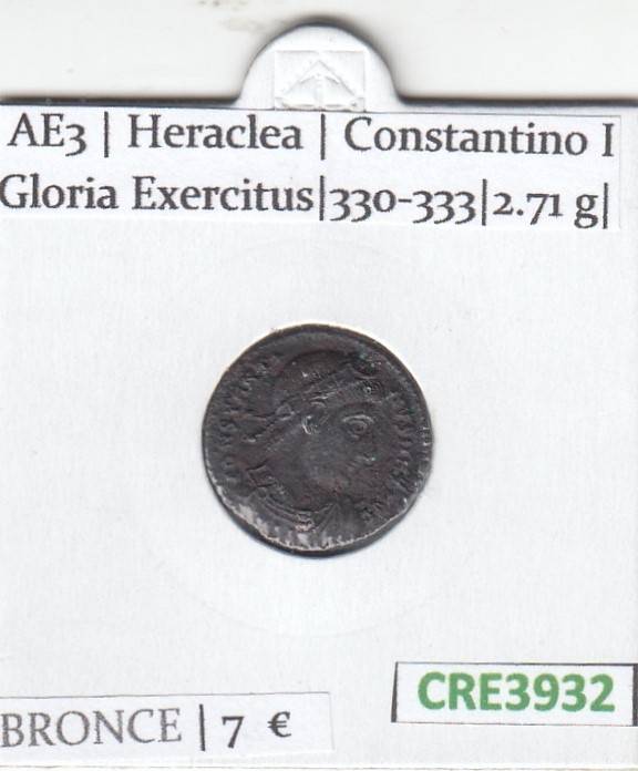 CRE3932 MONEDA  AE3 HERACLEA CONSTANTINO I GLORIA EXERCITUS 330-333