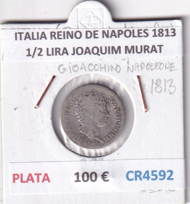 CR4592 MONEDA ITALIA REINO DE NAPOLES 1813 1/2 LIRA JOAQUIM MURAT PLATA