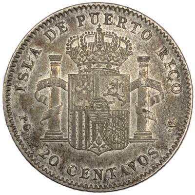 CRE1306 MONEDA  ESPAÑA PUERTO RICO ALFONSO XIII 1895 20 CENTAVOS DE PESO