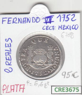 CRE3675 MONEDA ESPAÑA 2 REALES FERNANDO VII 1752 MEXICO PLATA
