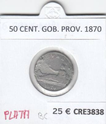 CRE3838 MONEDA ESPAÑA 50 CENTIMOS GOB. PROVISIONAL 1870 PLATA BC