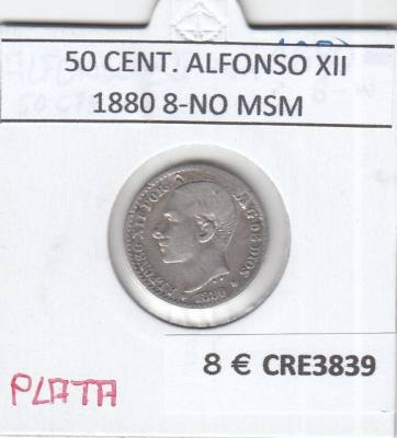 CRE3839 MONEDA ESPAÑA 50 CENTIMOS ALFONSO XII 1880 8-NO MSM PLATA BC