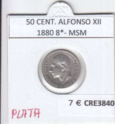 CRE3840 MONEDA ESPAÑA 50 CENTIMOS ALFONSO XII 1880 8*- MSM PLATA BC