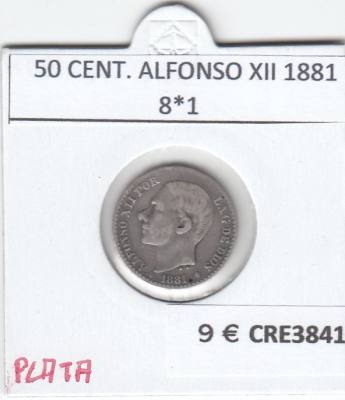 CRE3841 MONEDA ESPAÑA 50 CENTIMOS ALFONSO XII 1881 8*1  PLATA MBC