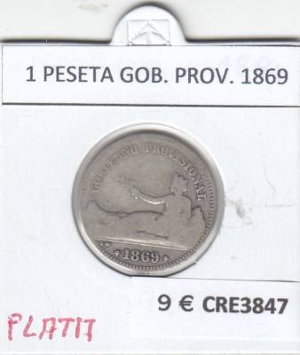 CRE3847 MONEDA ESPAÑA 1 PESETA GOB. PROVISIONAL 1869 PLATA BC
