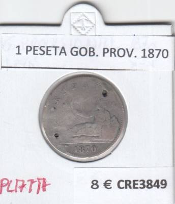 CRE3849 MONEDA ESPAÑA 1 PESETA GOB. PROVISIONAL 1870 PLATA BC