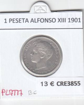 CRE3855 MONEDA ESPAÑA 1 PESETA ALFONSO XIII 1901 PLATA BC