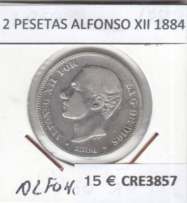 CRE3857 MONEDA ESPAÑA 2 PESETAS ALFONSO XII 1884 PLATA BC