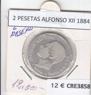 CRE3858 MONEDA ESPAÑA 2 PESETAS ALFONSO XII 1884 PLATA BC