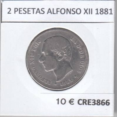 CRE3866 MONEDA ESPAÑA 2 PESETAS ALFONSO XII 1881 PLATA BC