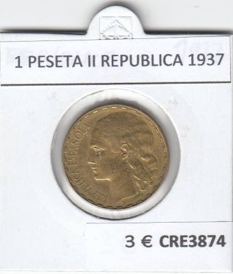 CRE3874 MONEDA ESPAÑA 1 PESETA II REPUBLICA 1937 MBC