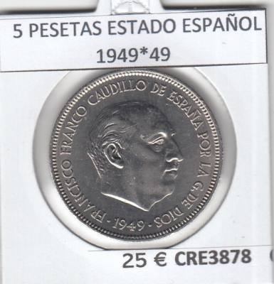 CRE3878 MONEDA ESPAÑA 5 PESETAS ESTADO ESPAÑOL 1949*49 SIN CIRCULAR