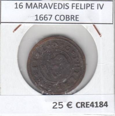 CRE4184 MONEDA ESPAÑA 16 MARAVEDIS FELIPE IV 1667 COBRE MBC+
