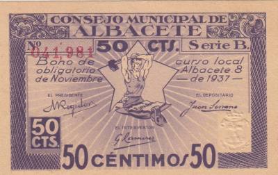 CRBS1333 BILLETE ESPAÑA LOCAL ALBACETE 50 CTS. 1937 SIN CIRCULAR