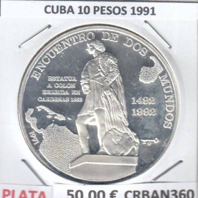 CRBAN360 MONEDA ENC ENTRE DOS MUNDOS CUBA 10 PESOS 1991  PROOF
