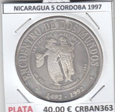 CRBAN363 MONEDA ENC ENTRE DOS MUNDOS NICARAGUA 5 CORDOBA 1997  PROOF