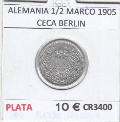 CR3400 MONEDA ALEMANIA 1/2 MARCO 1905 CECA BERLIN PLATA MBC