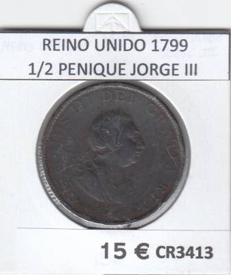 CR3413 MONEDA REINO UNIDO 1/2 PENIQUE 1799 JORGE III BC