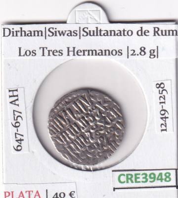 CRE3948 MONEDA DIRHAM SULTANATO DE RUM SIWAS LOS 3 HERMANOS 1249-1258