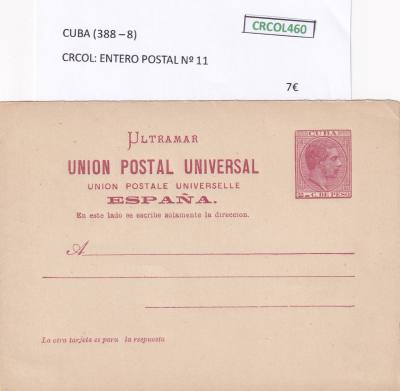 CRCOL460 ENTERO POSTAL CUBA Nº 13
