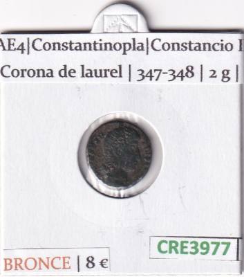 CRE3977 MONEDA ROMANA AE4 CONSTANTINOPLA CONSTANCIO II CORONA DE LAUREL 347-348