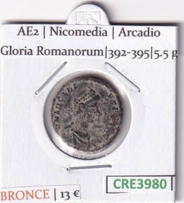 CRE3980 MONEDA ROMANA AE2 NICOMEDIA ARCADIO GLORIA ROMANORUM 392-395