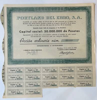 L063 ACCION ANTIGUA PORTLAND DEL EBRO SA VER FOTO