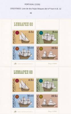 CRSEXT0655 SELLOS PORTUGAL  Lote de dos hojas bloques del nº Yvert H.B. 32