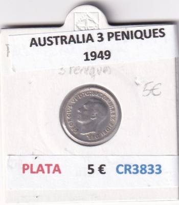 CR3833 MONEDA AUSTRALIA 3 PENIQUES 1949 PLATA