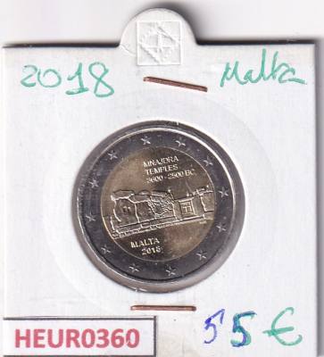 HEUR0360 MONEDA MALTA 2  2018 (Templo de Minajdra)