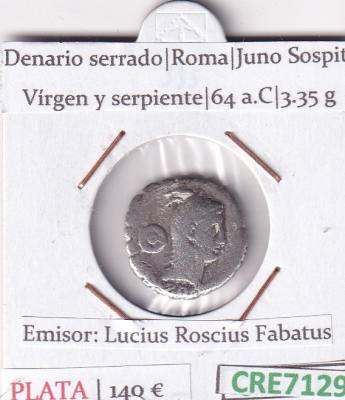 CRE7129 MONEDA DENARIO SERRADO ROMA 64 A.C LUCIUS ROSCIUS FABATUS
