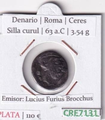 CRE7131 MONEDA DENARIO ROMA 63 A.C LUCIUS FURIUS BROCCHUS (DESCRIP. EN FOTOS)