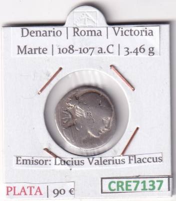 CRE7137 MONEDA DENARIO ROMA 108-107 A.C LUCIUS VALERIUS FLACCUS
