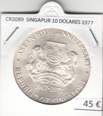 CR2089 MONEDA SINGAPUR 10 DOLARES 1977 PLATA