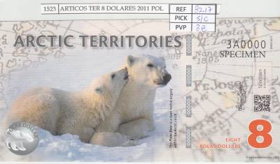 CRJ1523 BILLETE TERR. ARTICO 8 DOLARES 2011 POLIMERO SPECIMEN ARC-12 