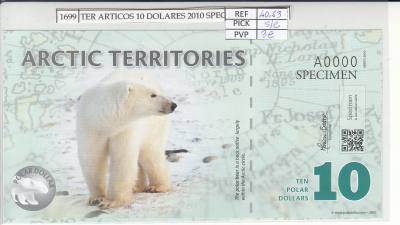 CRJ1699 BILLETE TERR. ARTICOS 10 DOLARES 2010 SPECIMEN POLIMERO ARC-11 