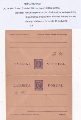 CRCOL846 ENTERO POSTAL FERNANDO POO VER DESCRIPCION EN FOTO