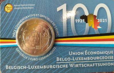 HEUR0609 MONEDA BELGICA 2 EUROS 2021 (100 años Constitución) COIN CARD