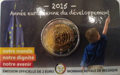 HEUR0614 MONEDA BELGICA 2 EUROS 2015 (Año europeo desarrollo) COIN CARD