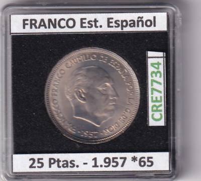 CRE7734 MONEDA ESPAÑA ESTADO ESPAÑOL 25 PESETAS 1957 *65