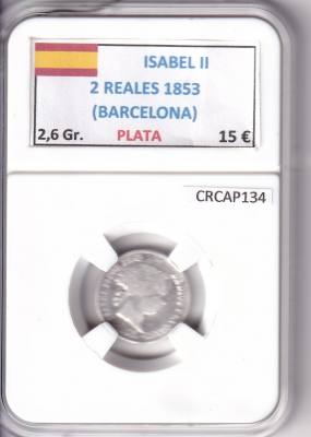 CRCAP134 MONEDA ESPAÑA ISABEL II 2 REALES 1853 BARCELONA PLATA