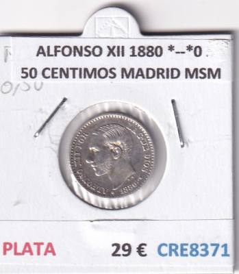 CRE8371 MONEDA ESPAÑA ALFONSO XII 1880 *--*0 50 CENTIMOS MADRID MSM 