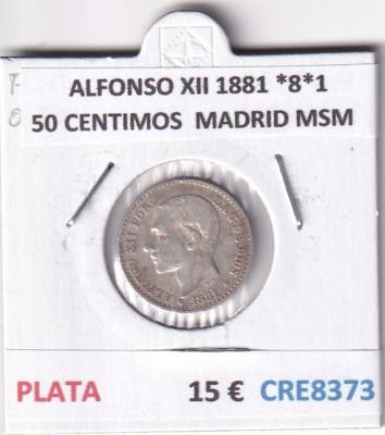 CRE8373 MONEDA ESPAÑA ALFONSO XII 1881 *8*1 50 CENTIMOS  MADRID MSM 