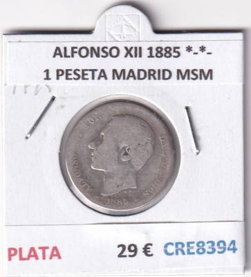 CRE8394 MONEDA ESPAÑA ALFONSO XII 1885 *-*- 1 PESETA MADRID MSM PLATA
